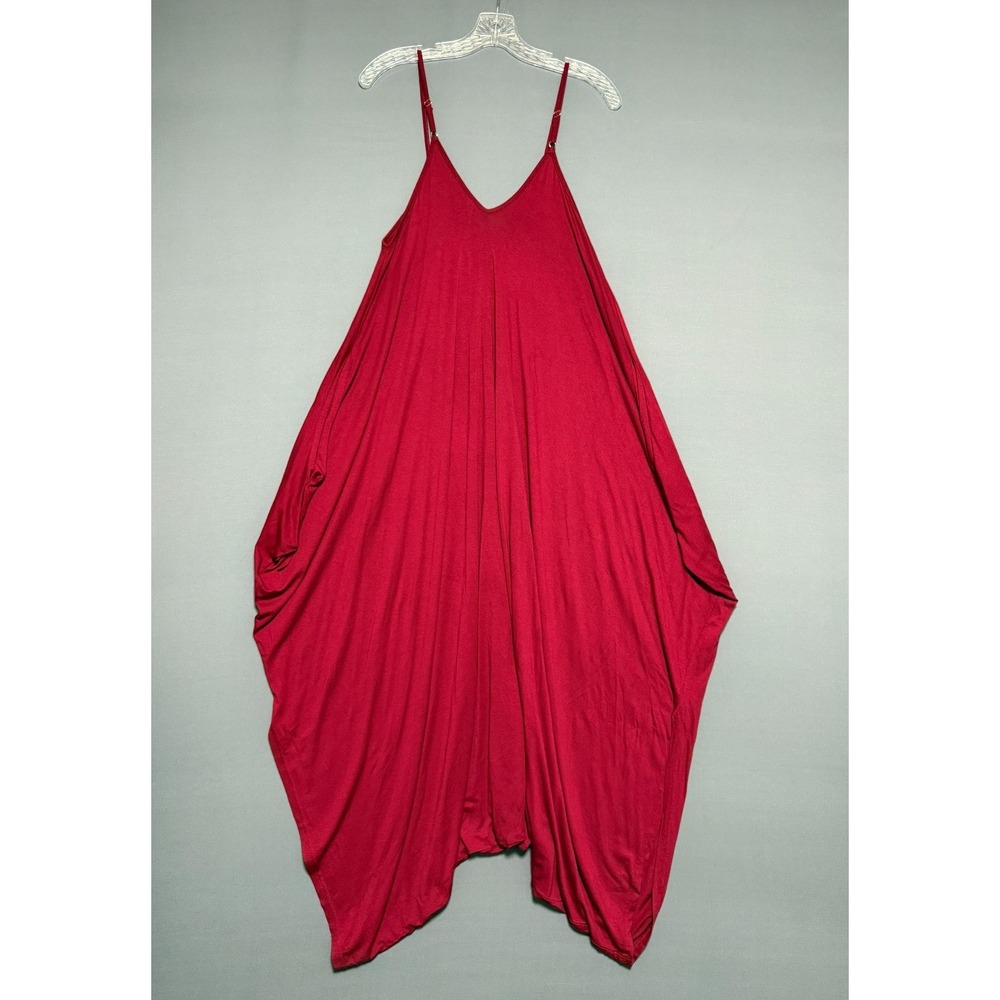 Double Chic Red Harem Jumpsuit L Boho Lagenlook Lounge Strappy Romper Oversized - Picture 8 of 8